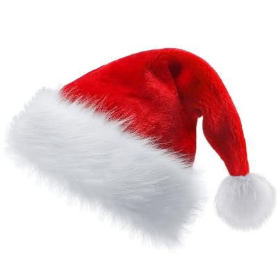 China Wholesale Natural Polyester Long And Short Velvet Santa Hat Christmas Decorations for sale