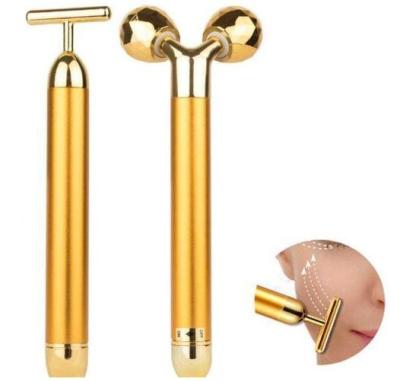 China Wrinkle Remover 2 in 1 Facial Massager Skin Lifting Vibrating Beauty Gold Bar Electric Energy Face Roller for sale