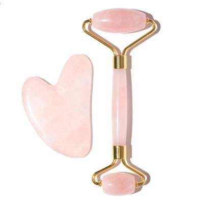 China Rose 2021 Massage Rose Face Lifting Facial Body Beauty Quartz Roller OEM Body Gua Sha Jade Roller for sale