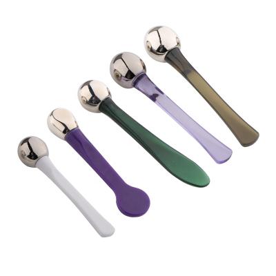 China Customized Label Purple Sticker Makeup Plastic Spoon Eye Massage Spatula Cosmetic Facial Massage Cream for sale