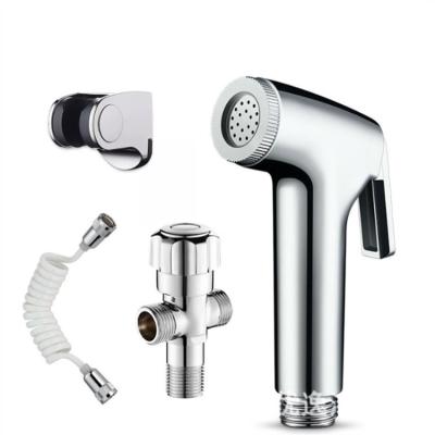 China ABS Modern Brass Hand Bidet Faucet Sprayer T Adapter 1.5m Hose Tank Hung Bracket Easy Install Two Function Toilet Hand Bidet Faucet for sale