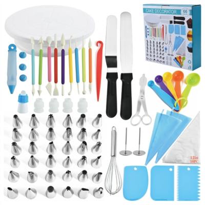 China 66pc/set Viable Custom Logo Kitchen Cake Tool Plastic Knife Decorating Cake Decorating Tool Kit Turntable Turning Cake Base Stand for sale