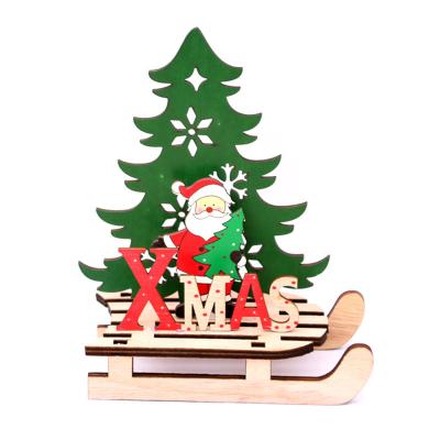 China Eco-friendly Custom Assemble Sleigh Christmas Tree Ornaments Christmas Wooden Craft Christmas Wooden Sleigh Decorations for sale