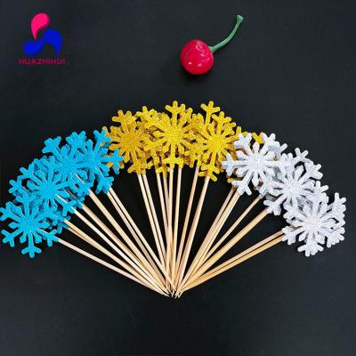 China Holiday Party Decoration Snowflake Shaped Plug-in Cupcake Disposable Paper Cake Birthday Cake Topper Cheap for sale