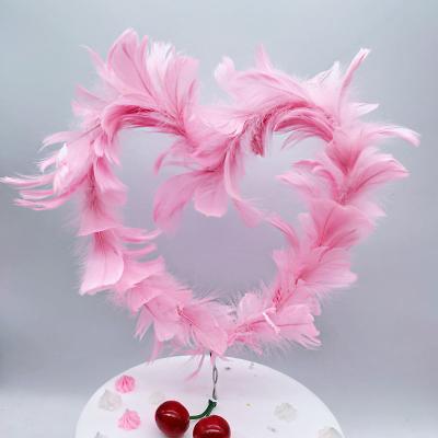 China 2020 New Cake Decorating Parties Supplies Heart Shaped Feather Cake Baking Toppers Flamingo Feather Cake Plug-in Wings Custom Cake Decoration for sale