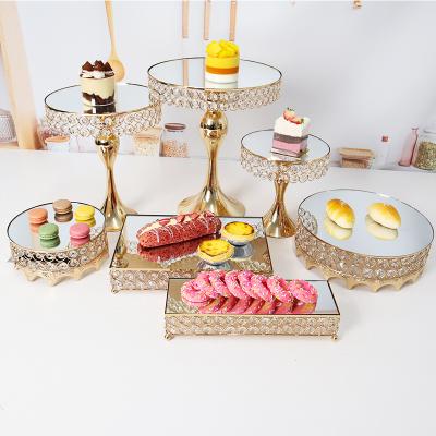 China Viable Gold Metal Crystal Cake Stand Cake Accessories 2021 New Product Ideas For Wedding Cake Stand Dessert for sale