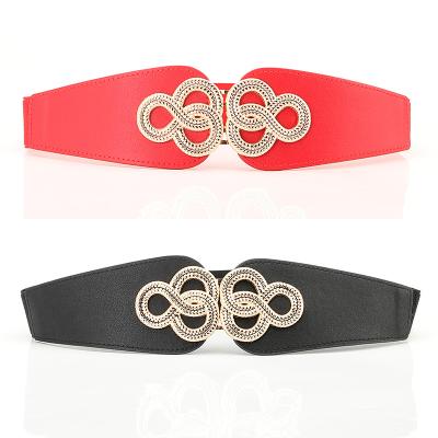 China Women's Elastic Belt Ladies Waistband Dress Decorate Gold Elastic Buckle Waistband Wide Body Waist Support Belts for sale