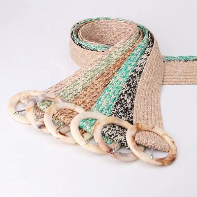 China Fashion Korean Simple Imitation Weave Belt Ladies Wide Straw Belt Dress Suit Decorative Women's Wide Belts for sale