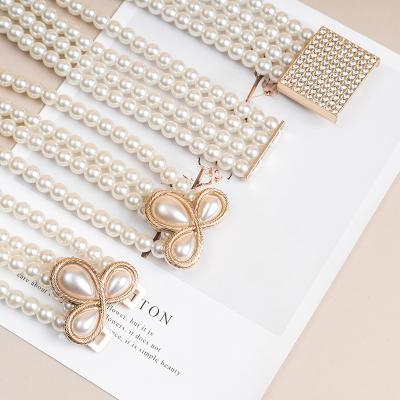 China Hot-selling Pearl Waist Chain All-match Fashion Pearl Diamond Flower Waist Chain Dress Decoration Pearl Belt for sale