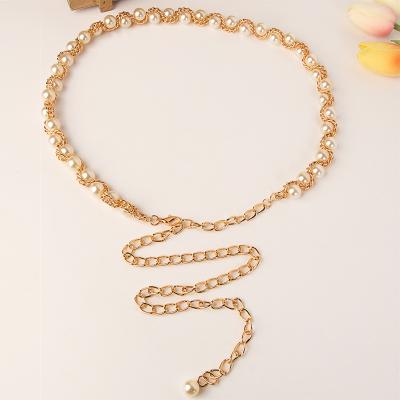 China 2022 New Fashion Elegant Soft Pearl Waist Chain Metal Belt Ladies Aluminum Chain Clothing With Belt for sale