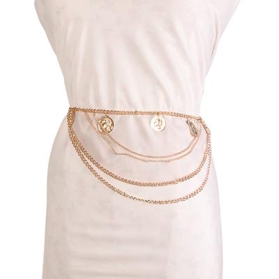 China 2022 Ladies Belly Waist Metal Chain Ladies Nightclub Dance Performance Chain Multi-Layer Decorative Hanging Chain Belt Dancing Coins for sale