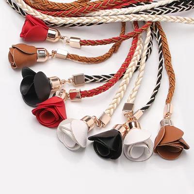 China Korean Fashion Soft Decorative Dress Rose Flower Ladies Waist Chain Braided Version Belt Rose Flower Ladies Waist Chain for sale