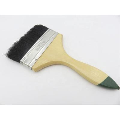 China Wood Handle Green Tip Brush Black Paint Hog Hair for sale