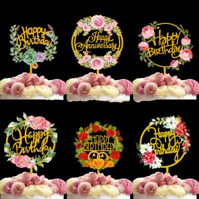 China DIY Carnival Party Decoration Exquisitely Crafted Design Flower Birthday Cake Topper Decoration For Wedding And Happy New Birthday for sale