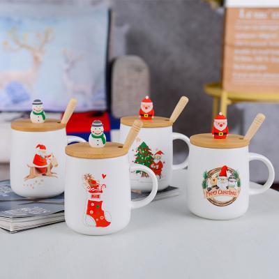 China New Design 400ml Santa Porcelain Gift Travel Mug Disposable Christmas Reusable Decoration Ceramic Coffee Cup Mug for sale