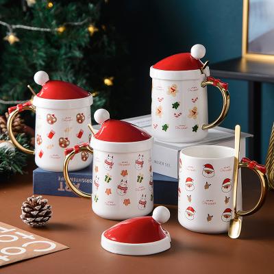 China New Design Christmas Success New Design Christmas Cup Disposable Ceramic Tazas Navidad Mug Santa Hat Ceramic Mug for sale