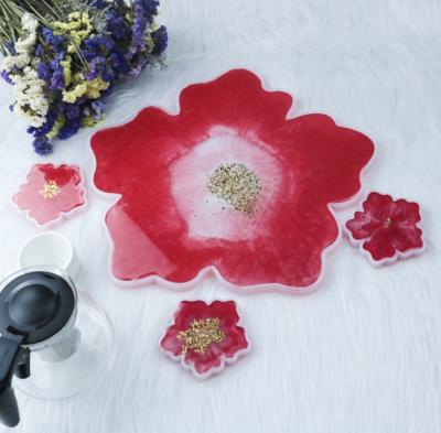 China Diy Viable Shiny Resin Geode Coasters Silicone Mold Large Small Tea Tray Molds for sale