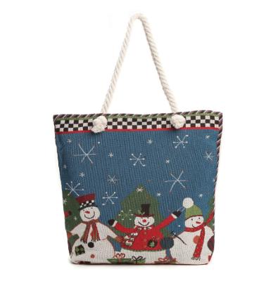 China OEM Reusable Cheap Handbags Printed Custom Tote Bag Custom Tote Beach Tote Snowman Canvas Logo Beach Bag for sale