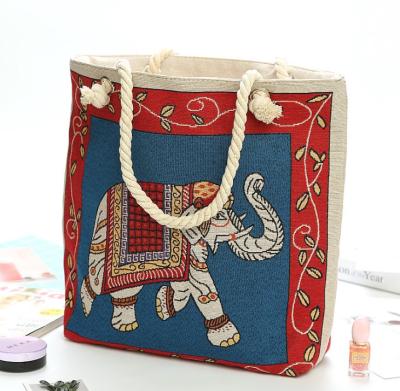 China 2021 Summer Reusable Recycled Custom Design Elephant Canvas Organic Tote Beach Cotton Bag With Rope Handle for sale