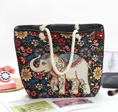 China Reusable Southeast Asian Thailand Style Shoulder Shopping Bag Canvas Bag Embroidery Tote Bag for sale