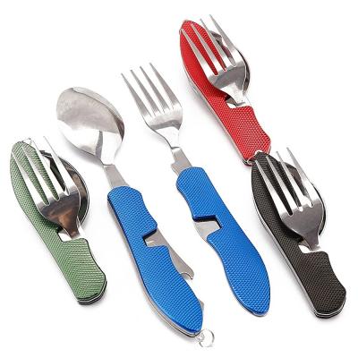 China Multifunctional Camping Portable Foldable Fork and Spoon Stored Food Grade Stainless Steel Cutlery Cutlery for sale