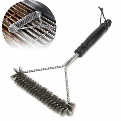 China Easily Cleaned Kitchen Accessories BBQ Grill BBQ Kit Cleaning Brush Stainless Steel Wire Stiffens Triangle Cleaning Brushes for sale