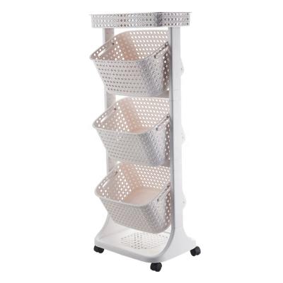 China Sustainable Hot Selling Home Bathroom Plastic 3 Tiers Waterproof Laundry Basket With Wheels Trolley for sale