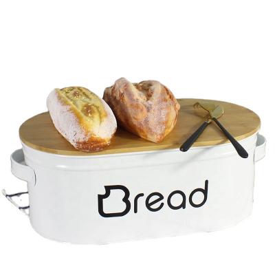 China Modern Heatable Metal Kitchen Storage Bread Bin Trash Can With Handles for sale