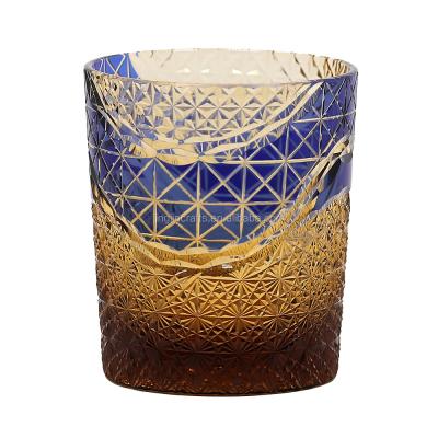 China / In running cup to clear cased glass whiskey cup Japanese Fuji molding style colorful drinking glass cup for sale