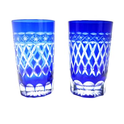 China Czech Colorful Carved Drinking Glass Cup Blue / Cobalt CLASSIC Bohemian Colorful Carved Drinking Tumbler for sale