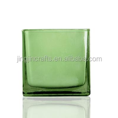 China ECO-frendly Paint Color Green Square Glass Candle Jar With Wooden Lid Large Candle Jar 20oz 40oz 60oz for sale