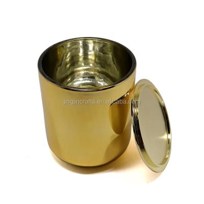 China ECO-frendly plated gold candle holder candle glass jar with gold metal lid for sale