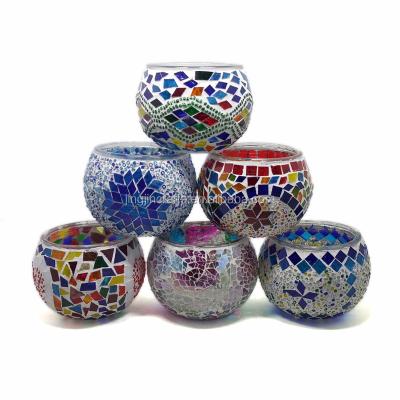 China ECO-frendly Mosaic Red Blue Glass Candle Jar Candle Holder European Style X for sale