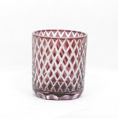 China HOLIDAY Spray Color Glass Candle Holder For Christmas Decoration Handmade Cut Glass Container Homes for sale