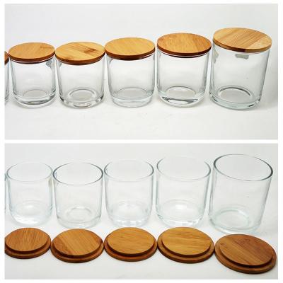 China Eco - Friendly Clear Round Glass Candle Jars Candle Holders With Bamboo Lid for sale