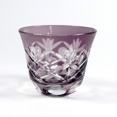 China / In Stock Japanese Style Cheap Glass Tea Cup Hand Carved Sake Shot Cup Cased Glasses Colored for sale