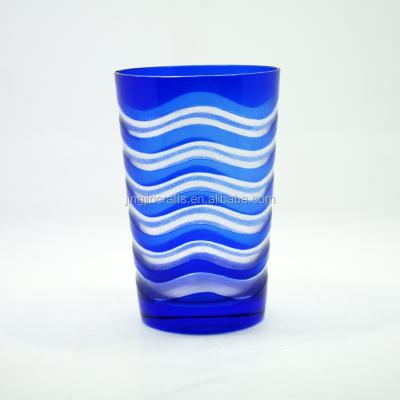 China CLASSIC Water Ripple Design Handmade Glass Water Mug With Colorful Blue Glass Mug for sale