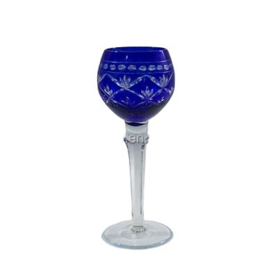 China Bohemian Hand Viable Czech Coblat Bule Cut Glass Stemware Crystal Stems Goblets Wine Glasses for sale