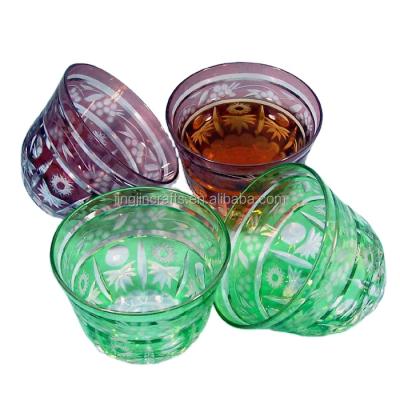 China Sustainable Edo Kiriko Carved Glass Bowl Japanese Sake Tea Cup Colored Glass Tea Cup for sale