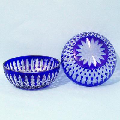 China Viable blue crystal cut to clear glass fruit bowl for sale