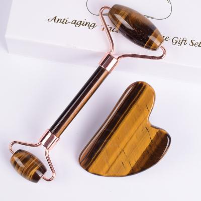 China Face Lift Face Eyes Natural Jade Roller Jade Roller Head Massage Guasha Kit Rodillo Neck Massager Tools Double Eye Facial Stone Tiger for sale