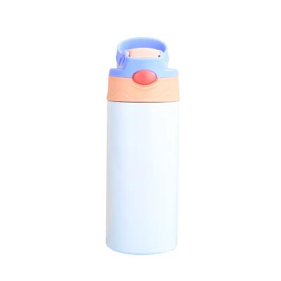 China 12oz Sublimation PORTABLE Straight Sippy Cup Double Wall Flip Top Kids Bottle Stainless Steel Water Tumbler With Straw Sippy Bottle for sale