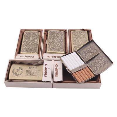 China Wholesale Men's Retro Best Selling 12 Piece Metal Squeeze Cigarette Holder Box Herbal Clamshell Engraved Pocket Portable Accessory for sale