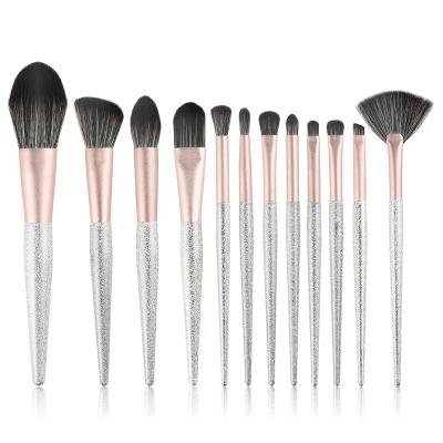 China Best Selling Custom Logo Eye Brushes Spot Brush 12 Pcs Silver Frosted Makeup Brush Set From China for sale