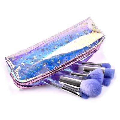 China Angular Blush Luxury Premium Synthetic Quicksand 7pcs Handle Crystal Makeup Brushes Set With PU Acrylic Bag for sale