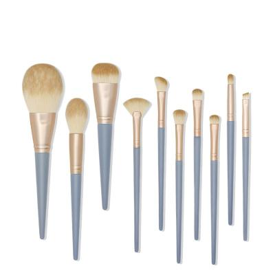 China Wholesale Spot Brush 10 Pieces LightSteelBlue Cosmetic Brush Tools Wood Handle Makeup Brush Set for sale