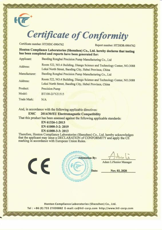 CE - Baoding Rongbai Constant Flow Pump Manufacturing Co., Ltd.