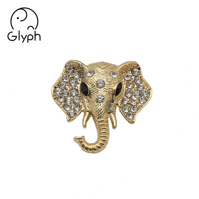 China Eco-friendly wholesale custom made fancy 3d metal elephant hijab brooch breast pin with diamonds for sale