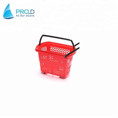 China Eco - Friendly Material Four Wheels Handle Thickening Plastic Market Shopping Cart for sale