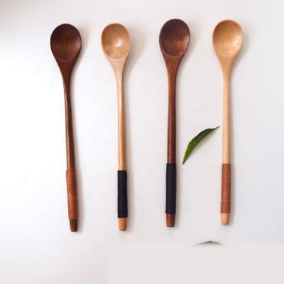 China Long Handle Wooden Long Handle Wooden Tea Spoon Large Dessert Spoons Mixing Spoons Tableware for sale